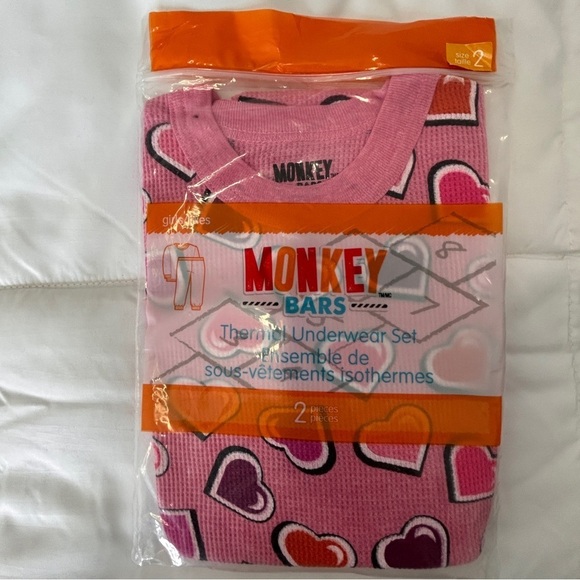 Other - Girls Size 2 Thermal Waffle Knit 2 Piece pyjamas Valentines Spring
